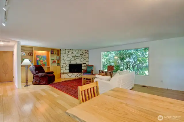 Open living room and dining room.
