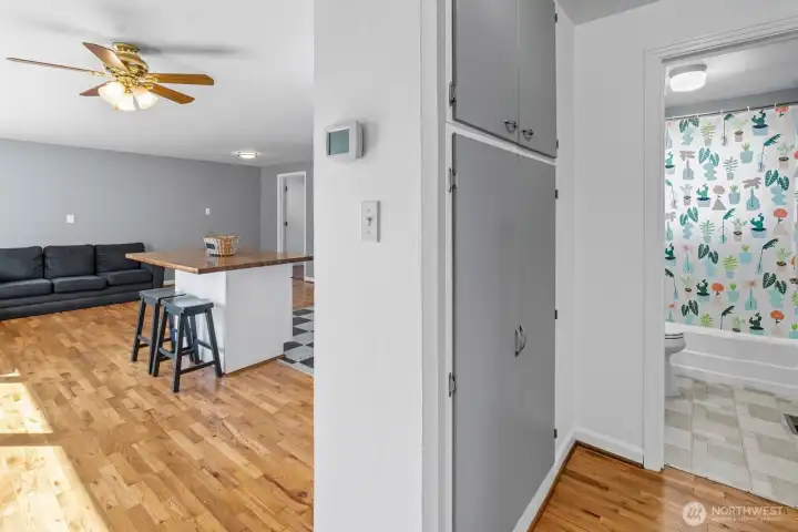 Numerous built-in cabinets and shelves throughout the home.