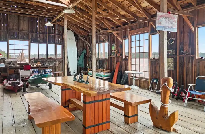 Inside of the boat house.   Great place for summer gathering.