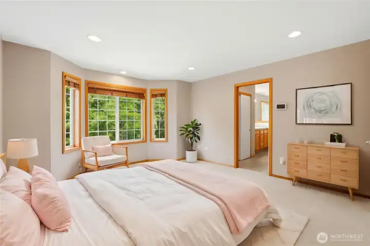 Virtually staged primary bedroom.