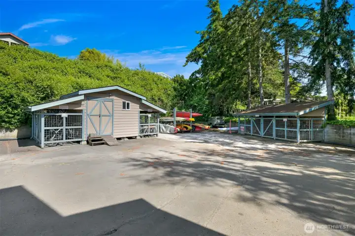 Storage for bikes and kayaks. Storage for bikes and kayaks.