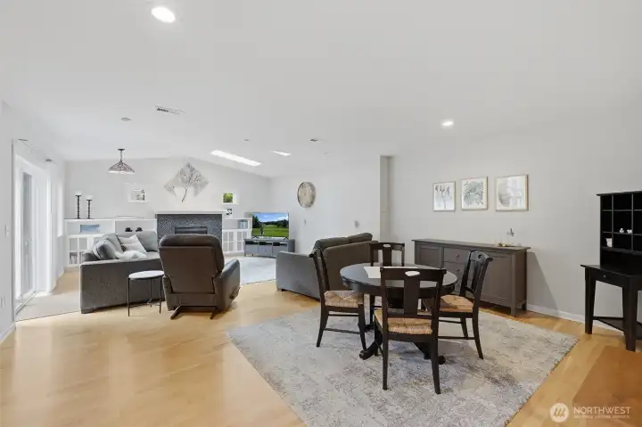 Wide-angle view of lower level family room/game room area. Wide-angle view of lower level family room/game room area.