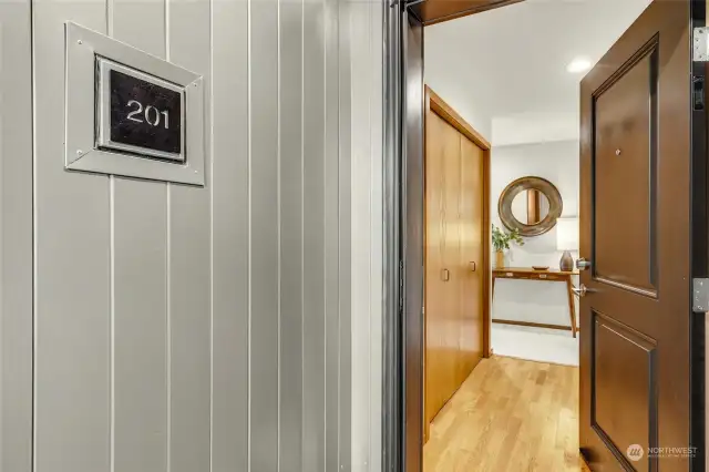 Welcome to Unit 201.  Formal Entry with hardwood floors and double closet.