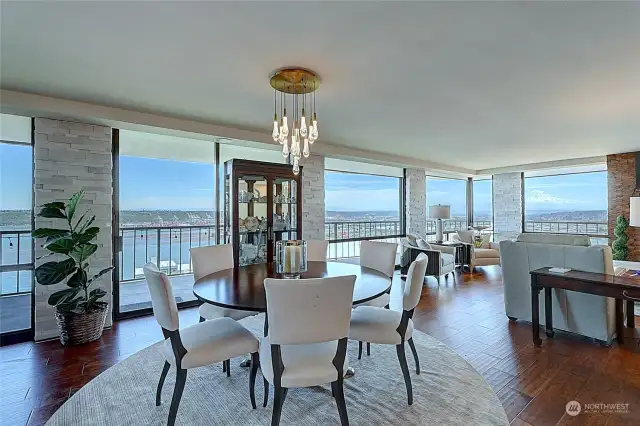 Dining area with magnificent chandeliar