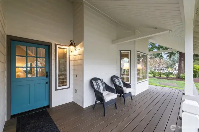 Amazing large front porch with Dutch door