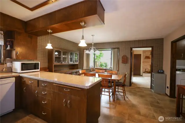 Kitchen also features ample eating space.
