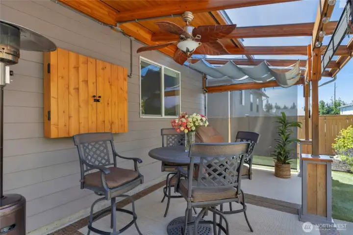 Patio has power and TV space for TV, perfect for for hosting movie night and sports events.