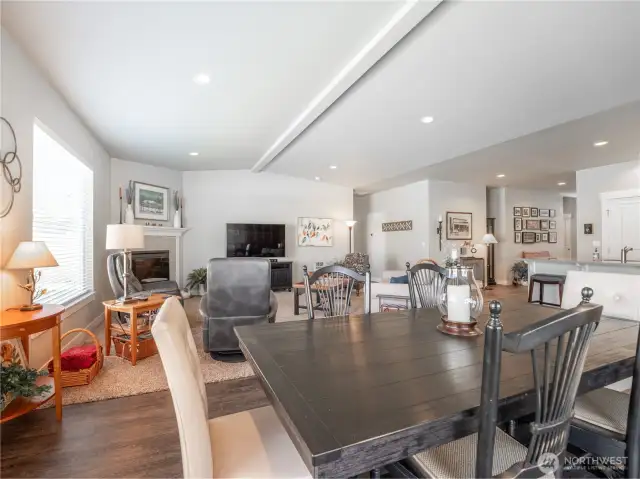 Large Open Dining Room with slider access to covered porch