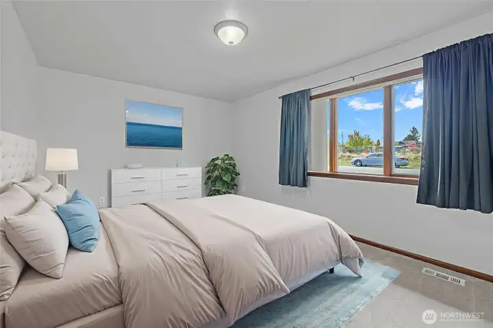Virtually staged  bedroom.