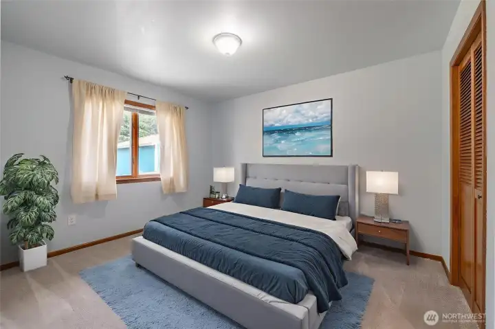 Virtually staged bedroom.