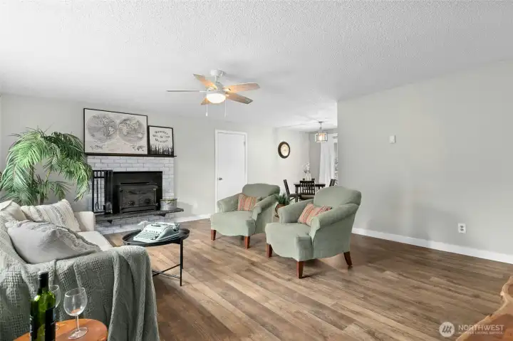 Living Room with wood burning fireplace