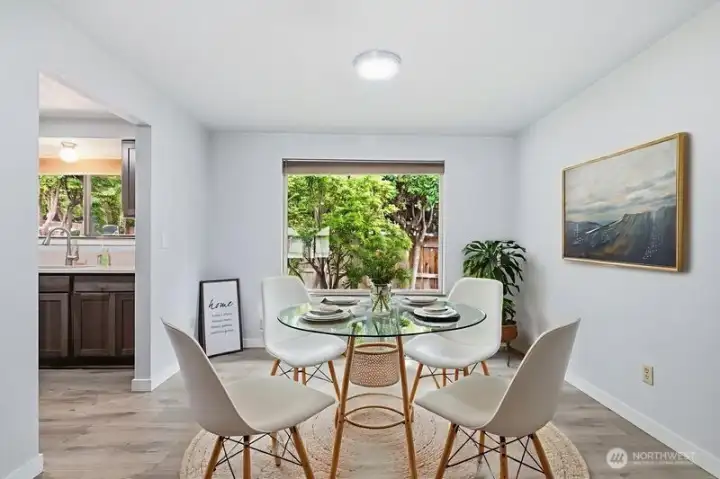 Dining room virtually staged, room for any size kitchen table