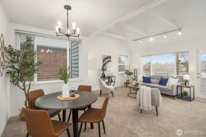 Dining room can easily expand to entertain larger groups