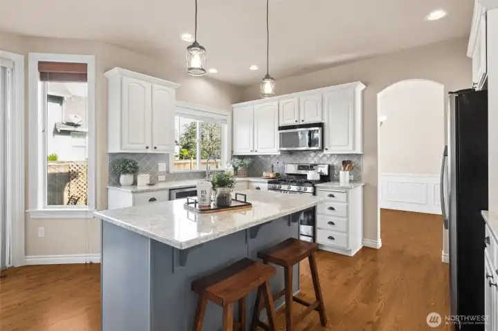 Crisp cabinetry and updated surfaces create a polished, contemporary feel. Every detail has been thoughtfully selected for both beauty and function. It’s a space where style meets practicality.