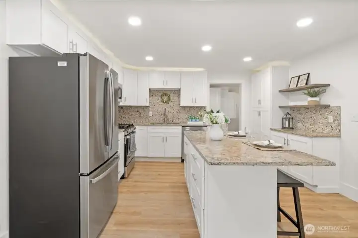 Remodeled kitchen with granite counters
