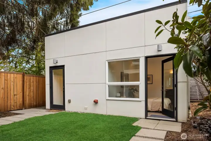 One-car garage with private en-suite bedroom ideal for guests, office, or studio