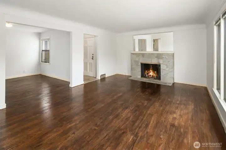 Living room with view towards the entry