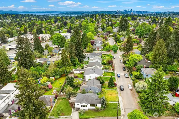 Aerial view looking South towards Downtown Seattle.