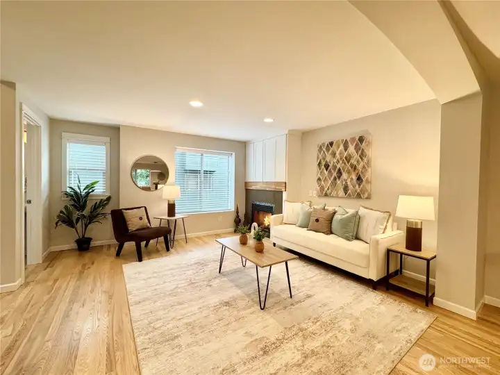 Spacious living room w/ gas fireplace. Newly refinished hardwoods. All new interior paint thruout home. Spacious living room w/ gas fireplace. Newly refinished hardwoods. All new interior paint thruout home.