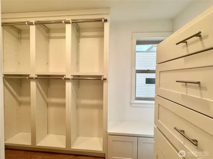New walk-in Primary Bdrm closet features built-in dresser, wardrobes & shelving units! New walk-in Primary Bdrm closet features built-in dresser, wardrobes & shelving units!