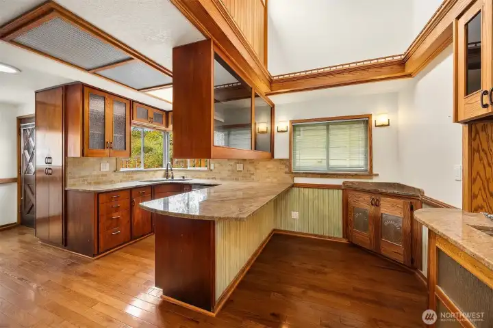 Spacious kitchen with bar seating. Spacious kitchen with bar seating.