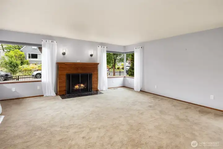 Living space with fireplace. Living space with fireplace.