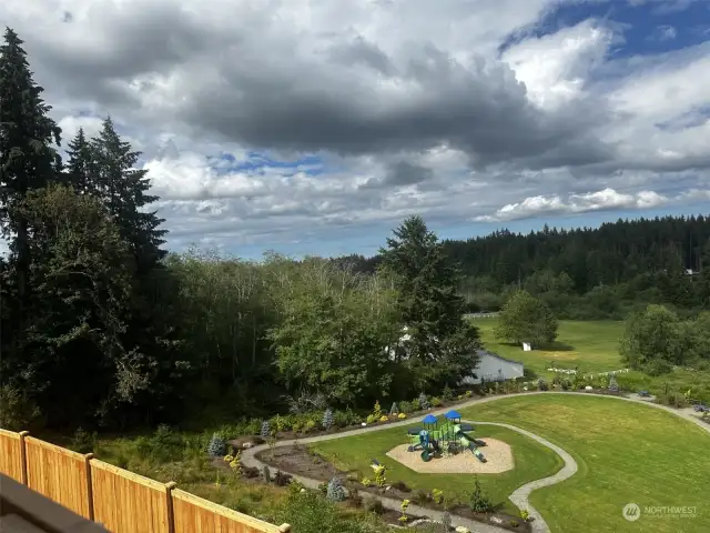 Actual view of community park, trails, and wetlands from the covered deck