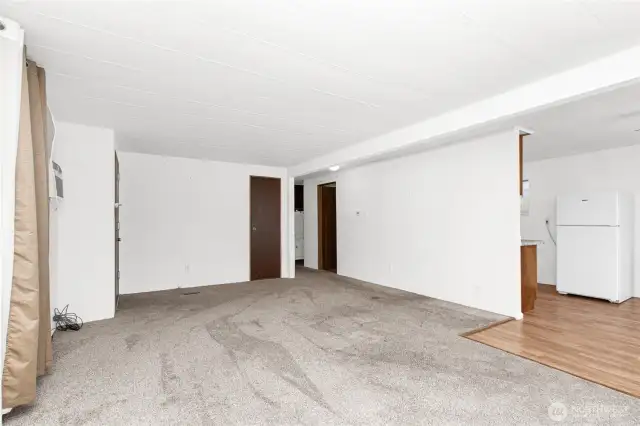 View of the living room into the kitchen/dining area.