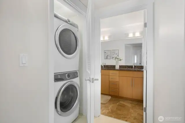 Stacking washer and dryer included.