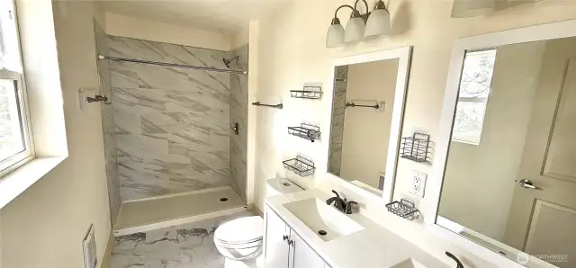 Primary bath with tiled shower