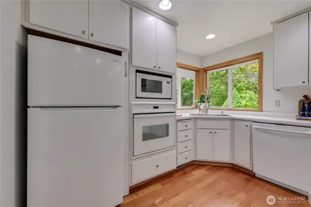 Sun filled kitchen with new quartz counters