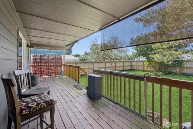 Back porch is the length of the home and is totally covered.