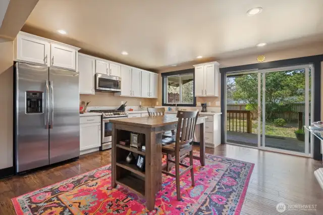 Plenty of room for a dining table. Table in the picture can stay.