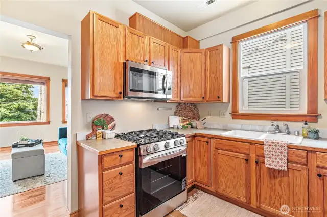 Enjoy cooking in this cute, fully updated kitchen with fresh stainless steel appliances.