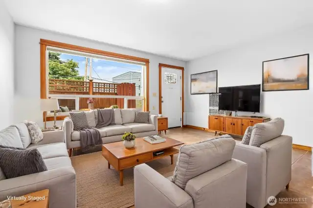 ADU living room virtually staged.