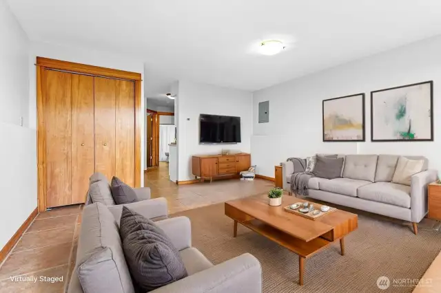 ADU living room virtually staged.