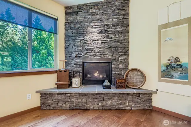 Full height stone gas Fireplace!