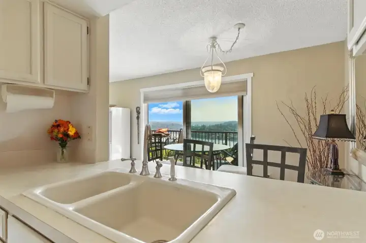 Enjoy water views from the kitchen.