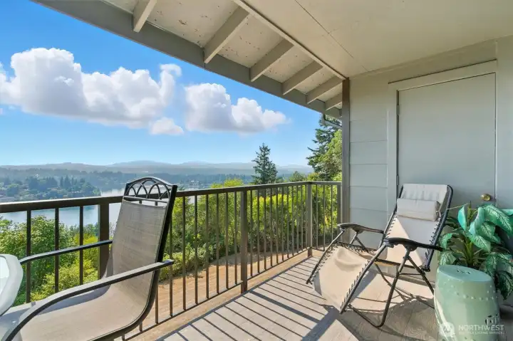 Along with the amazing water views, the balcony also has a storage closet for extra belongings.
