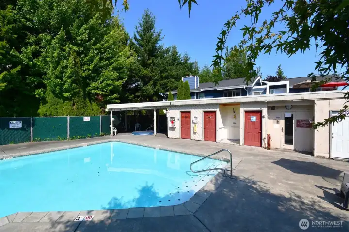 Community pool with hot tub and sauna