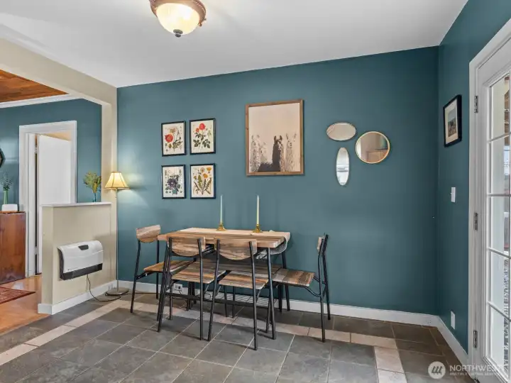 The space allows for flexibility whether you want to push the table up against the wall or center it in the room.