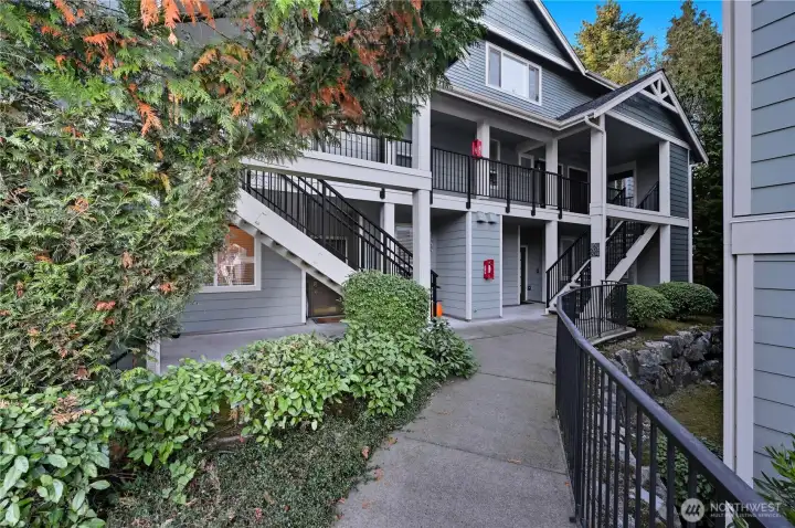 A201 is up the 1st staircase to the left & is the 1st unit
