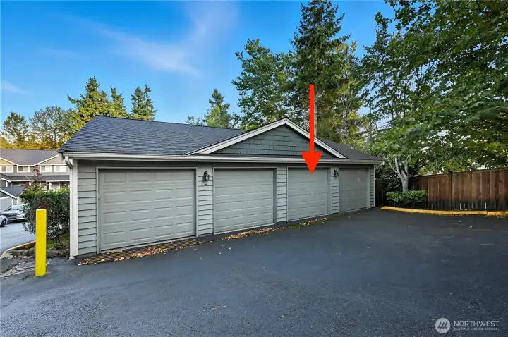 Your outside parking space is #8 the 1st in the complex and your private garage is 2nd from the right