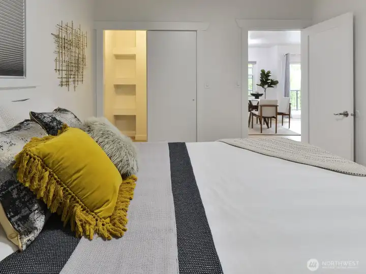 Main floor bedroom and walk in closet.