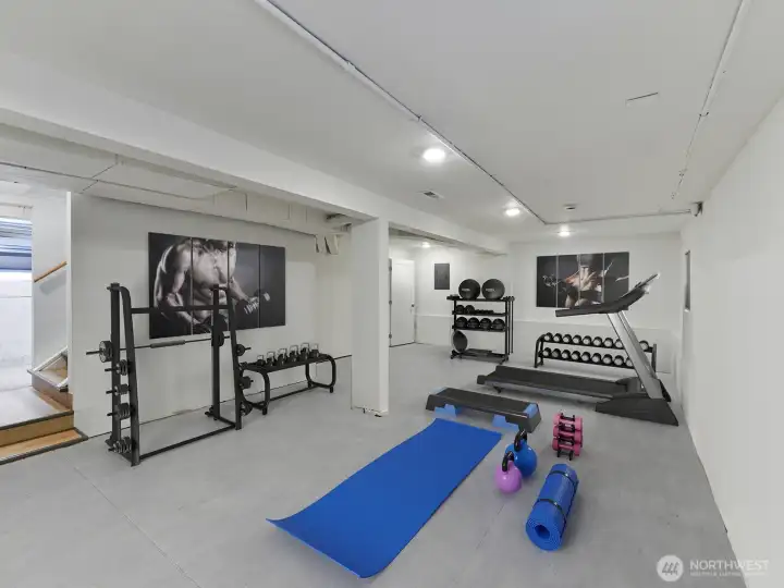 Virtually staged finished basement.