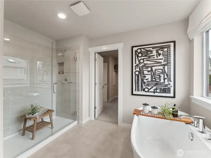 Check out the huge walk-in shower. Photo is representational. Actual home is under construction and finishes and colors will vary. See site agent for details.