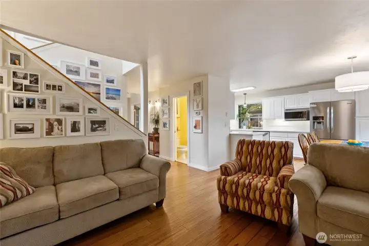 Hardwood floors lead you through this private but flowy floor plan.