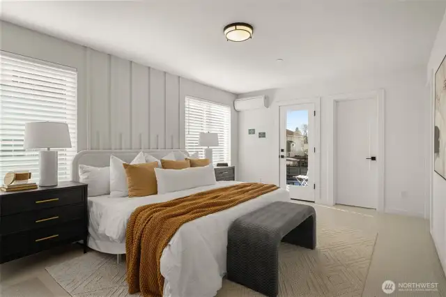 Say hello to your serene retreat! This primary suite is more than just a bedroom—it’s your haven, complete with designer accent walls, a private balcony, and space to unwind after a long day.