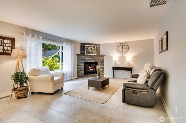 Spacious family room completes the great room area.  Wired for Surround Sound 7.1