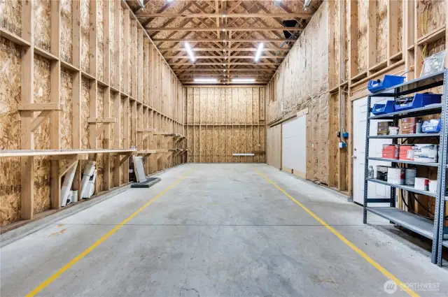 RV bay. Shelves to the right contain extra paint, tiles etc.